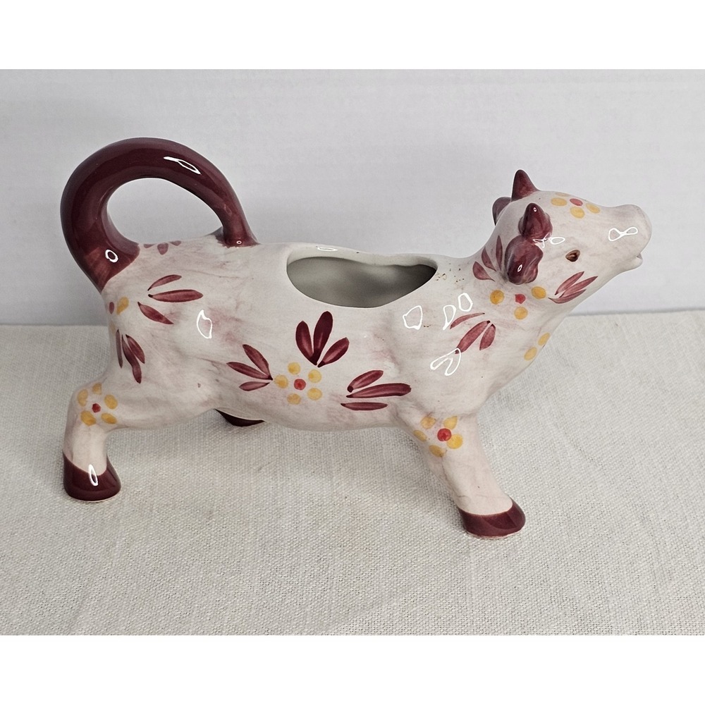 Temp-tations Old World Cranberry Cow Creamer Floral Pattern - Picture 3 of 3